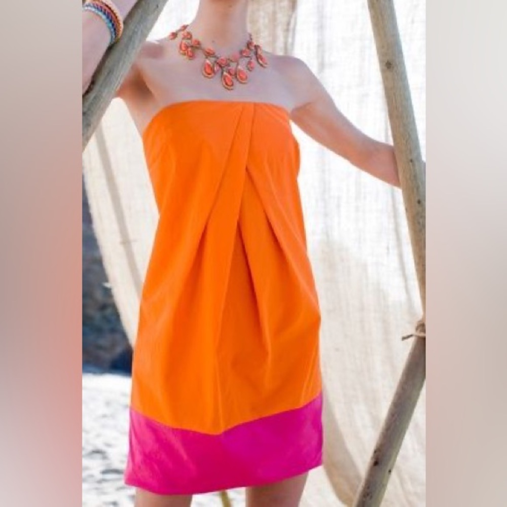Trina Turk Orange & Pink Strapless Cocktail Dress